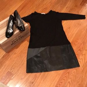 Anthropologie Black Leather skirted dress